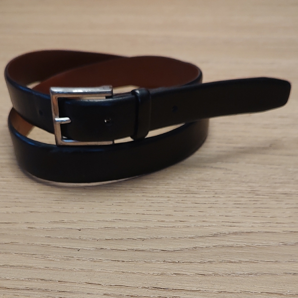 Banana Republic Black and Brown Leather Belt Silver Solid Brass Buckle Italy